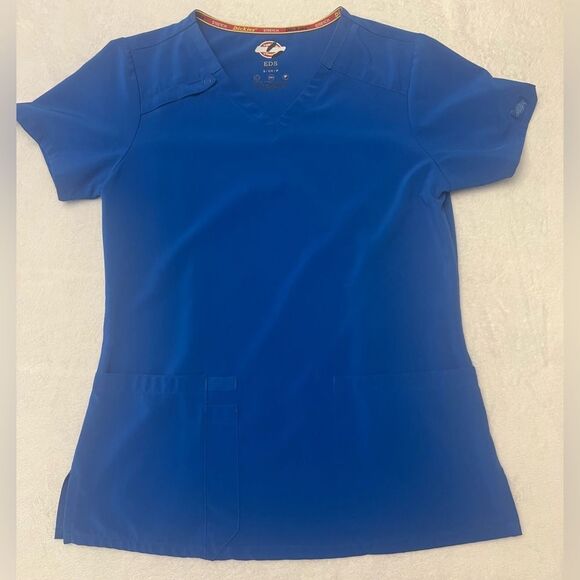 Dickies Blue Fitted Stretch Scrub Top - Picture 1 of 10